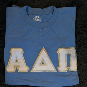 Blue Greek Letter T-Shirt with Gold Accents